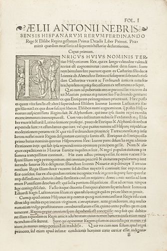 Nebrija, Antonio. Habes in hoc volumine amice lector Aelii Antonii Nebriss. rerum a Fernando & Elisabe Hispaniaru[m]... Granada, 1545.