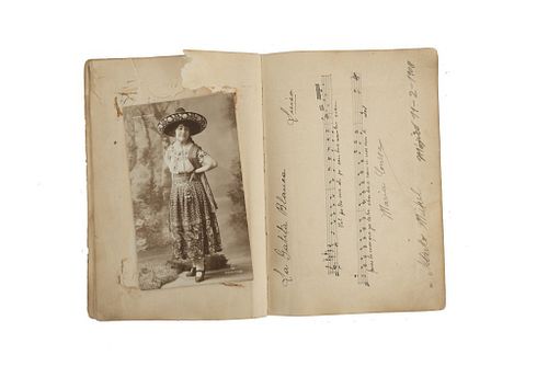 Michel y Parra, Alberto. Recuerdos Teatrales. México, Early 20th century. Autograph book of theatre Mexican actresses. 5.5 x 7.8" (14x20 cm).