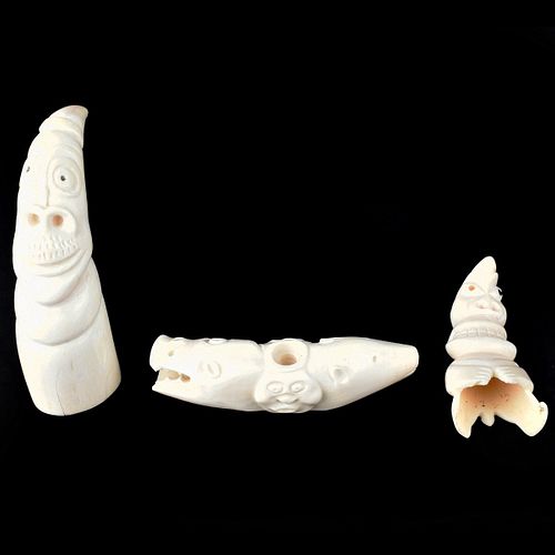 3 Inuit Carved Walrus Tupilak Figurines
