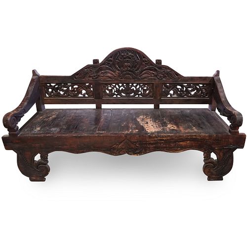 Continental Wood Carved Bench
