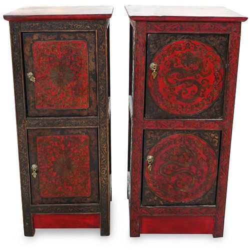(2 Pc) Matching Chinese Lacquer Cabinets