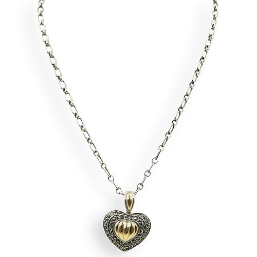 18k and Sterling Silver Heart Pendant Necklace