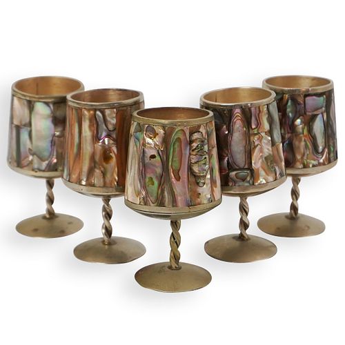 (5 Pc) Mexico Silver Mother of Pearl Cups