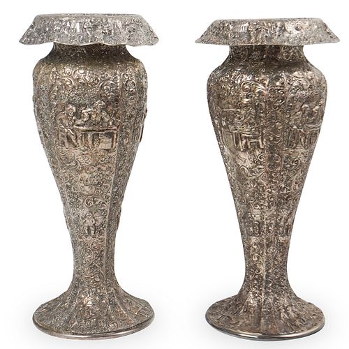 Pair Of Barbour International Silver Tulip Vase