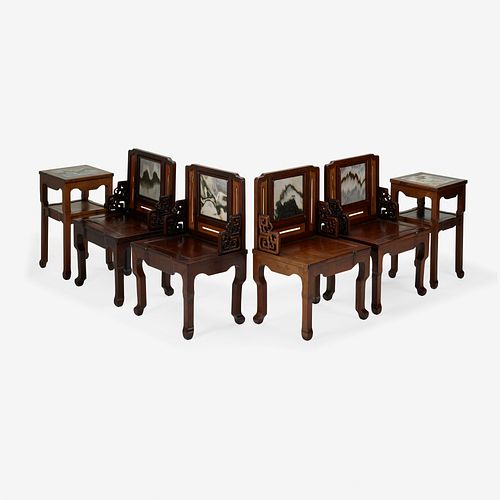 Chinese, chairs, set of four, and two plant stands