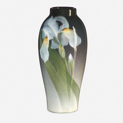 Carl Schmidt for Rookwood Pottery, Iris Glaze vase with irises
