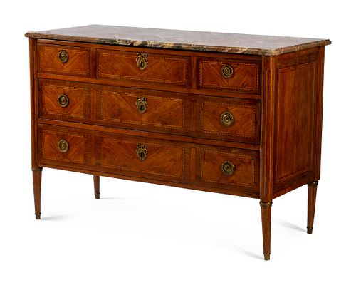 A Louis XVI Style Tulipwood and Marquetry Commode