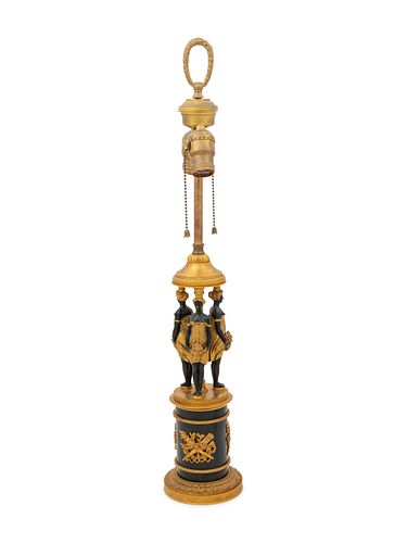 An Empire Style Gilt and Patinated Bronze Figural Lamp Base