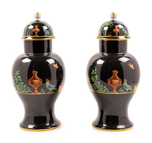 A Pair of Camille Le Tallec Black Shoulder Porcelain Ginger Jars