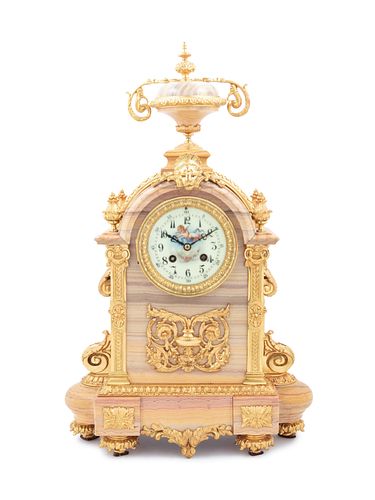 A French Gilt Bronze Mounted Marble Mantel Clock