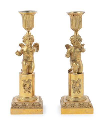 A Pair of Louis XVI Gilt Bronze Figural Candlesticks