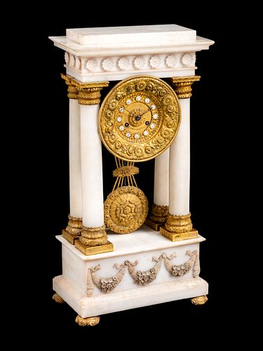 An Empire Style Gilt Bronze Mounted Marble Clock