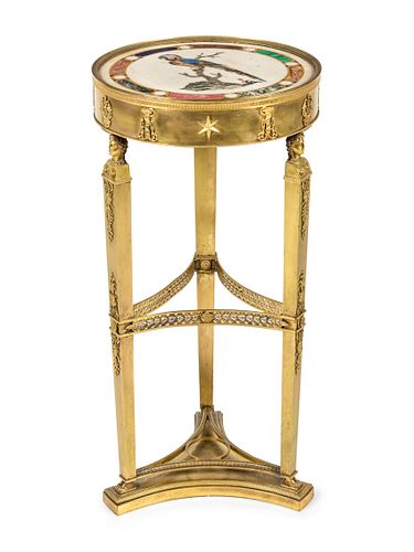 An Italian Neoclassical Gilt Metal and Pietra Dura Inset Table