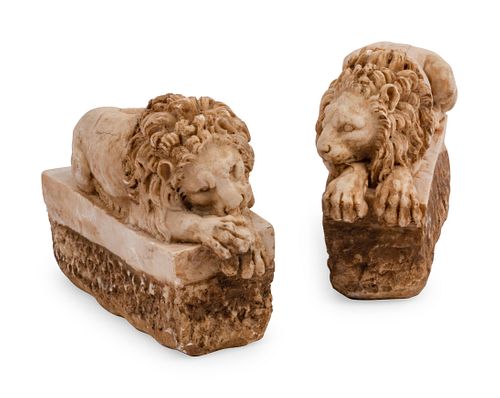 A Pair of Cast Stone Lions