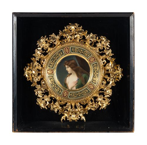 A Vienna Porcelain Cabinet Plate in a Florentine Giltwood Frame