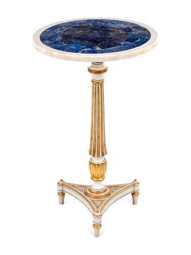 A George III White Painted and Parcel Gilt Table with a Lapis Lazuli and Marble Top