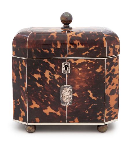 A Regency Tortoise Shell Veneered and Silver-Lined Tea Caddy