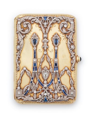 A Tiffany & Co. 14-Karat Gold, Diamond and Sapphire Cigarette Case