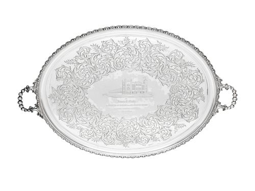 An English Silver-Plate Presentation Tray of Chicago and Railroad Interest
