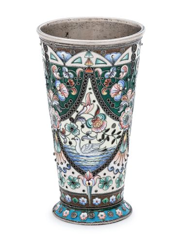 A Russian Silver and Shaded Enamel Beaker