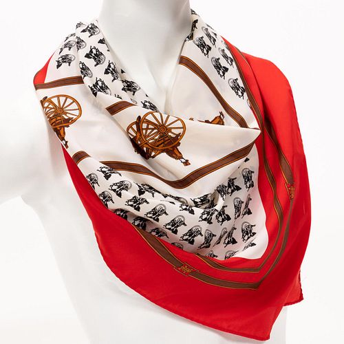 HERMES FRANCE, HORSE AND CHARIOT SILK SCARF
