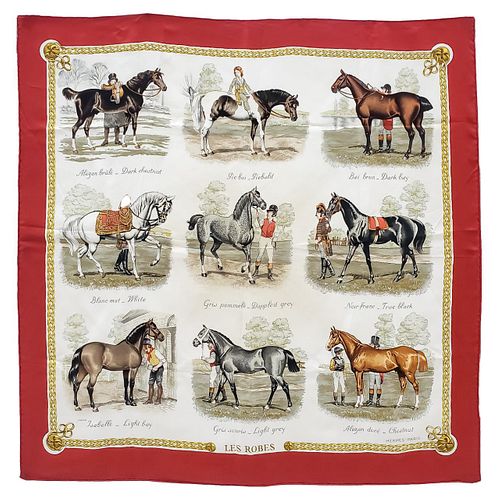 HERMES, EQUESTRIAN "LES ROBES" FRENCH SILK SCARF