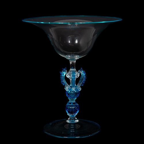 VETRI MURANO ART GLASS CLEAR TO BLUE COMPOTE