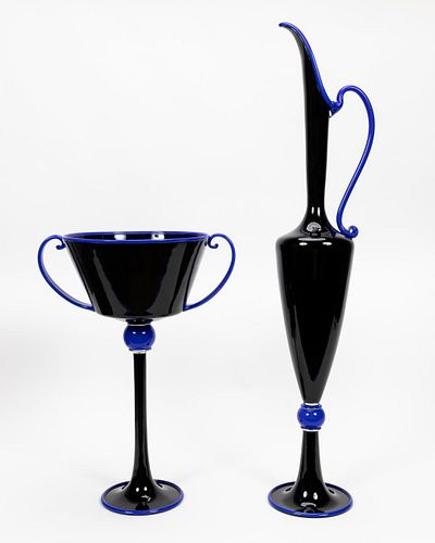 D. MARIONI, "BLACK AND BLUE PAIR" GLASS SCULPTURES