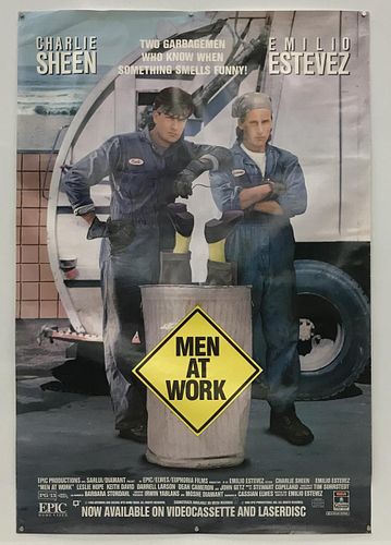 CHARLIE SHEEN SIGNED "MEN AT WORK" MOVIE POSTER