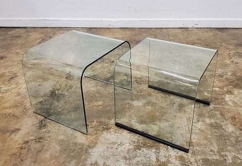 SET OF TWO PACE COLLECTION GLASS NESTING TABLES
