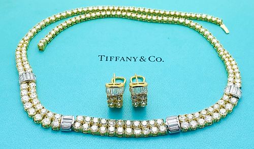 TIFFANY & CO. DIAMOND 18K EARRINGS & NECKLACE SET