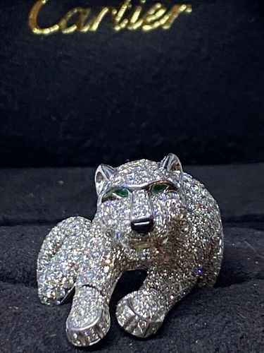 Cartier Panther Diamond Emerald Rotation Head Ring