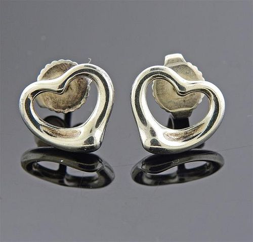 Tiffany &amp; Co Elsa Peretti Silver Open Heart Stud Earrings