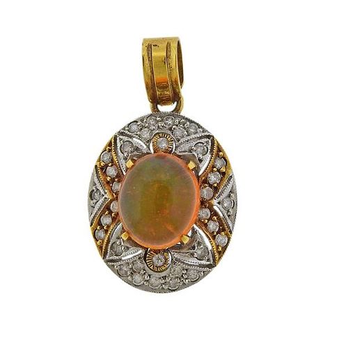 18K Gold Diamond Opal Pendant