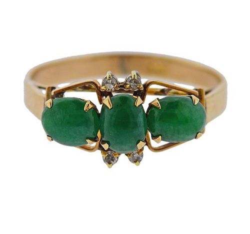 14K Gold Diamond Jade Ring