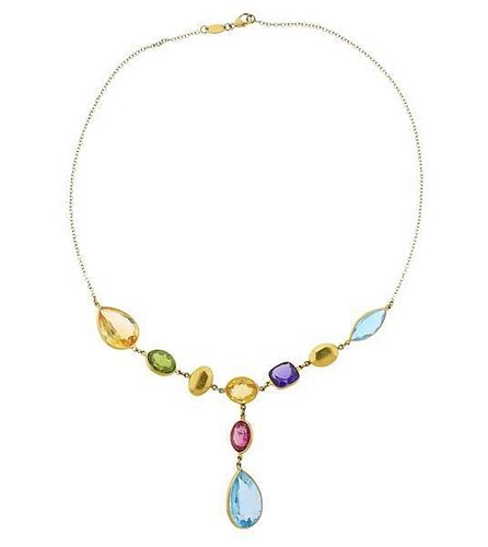 18k Gold Multi Color Gemstone Pendant Necklace