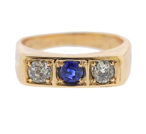 Antique 14K Gold Diamond Sapphire Ring