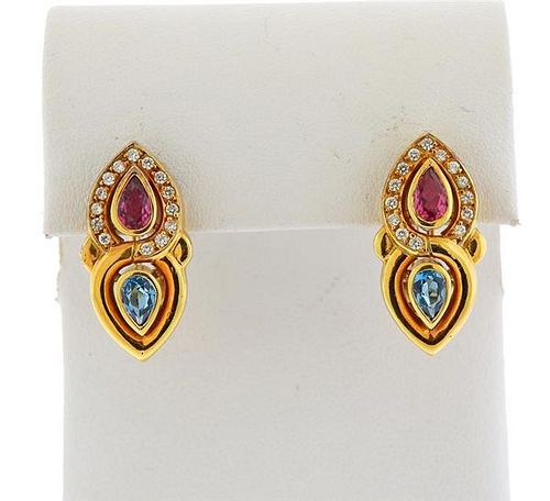 H. Stern 18K Gold Diamond Gemstone Earrings