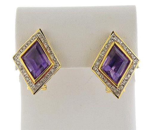 14K Gold Diamond Amethyst Earrings