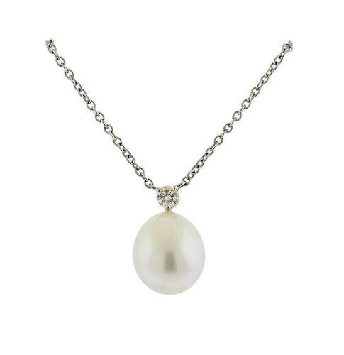 Platinum Diamond South Sea Pearl Pendant Necklace 