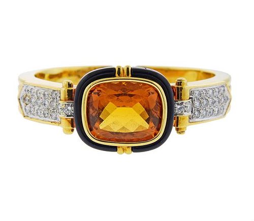 18K Gold Diamond Citrine Onyx Cuff Bracelet