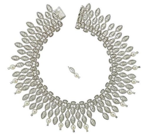 Hammerman 18k Gold 22 Carats Diamond Pearl Necklace 