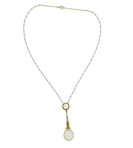 Antique Art Nouveau Gold Diamond Moonstone Lavalier Necklace