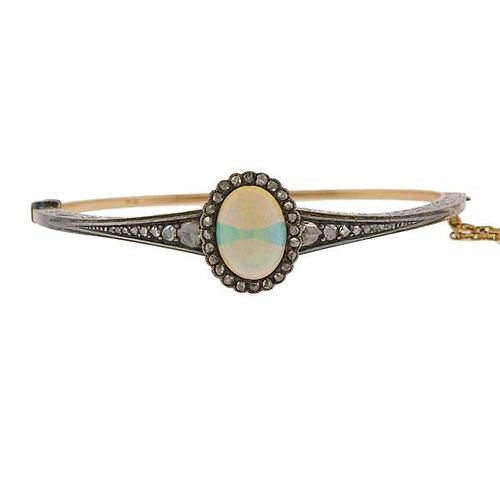 Antique Continental Gold Silver Diamond Opal Bracelet