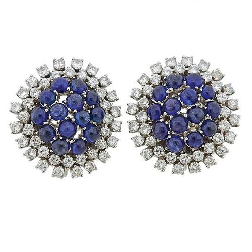 1960s 18K White Gold 5.60ctw Sapphire 4.40ctw Diamond Earrings