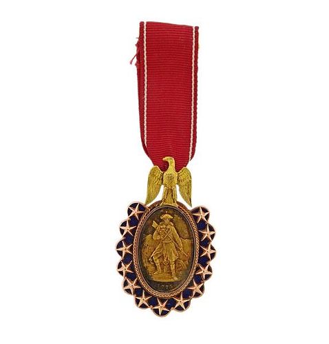 Bailey Banks &amp; Biddle Antique 1893 Gold Enamel Medal Brooch