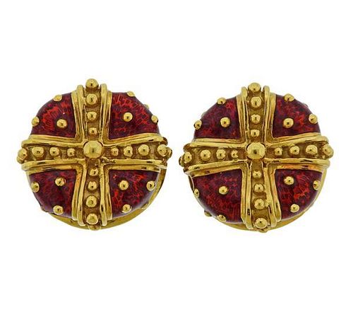 Hidalgo 18K Gold Red Enamel Earrings