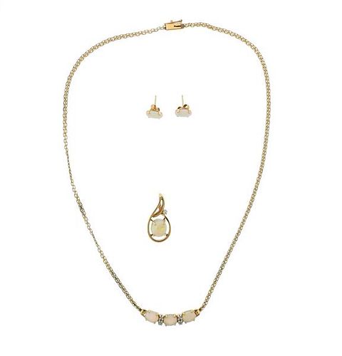 14k Gold Diamond Opal Earrings Pendant Necklace Lot