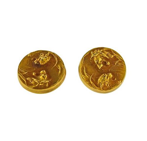 Antique Art Nouveau 14k Gold Lion Cufflinks