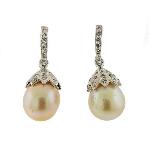  18k Gold Diamond South Sea Pearl Earrings